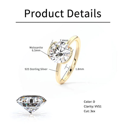 RAPRGOLD 1CT Moissanite Classic Solitaire Wedding Ring 925 Sterling Silver Ladies Engagement Rings for Women Fine Jewelry Gifts - Brileon