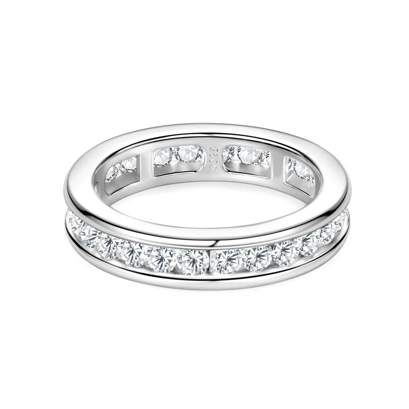 RAPRGOLD Real S925 Silver Groove Inlaid with D VVS1 Round Moissanite Ring for Women Fashion Wedding Ring with GRA Eternity Band - Brileon