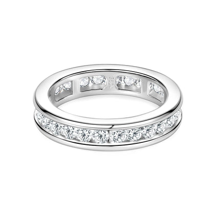 RAPRGOLD Real S925 Silver Groove Inlaid with D VVS1 Round Moissanite Ring for Women Fashion Wedding Ring with GRA Eternity Band - Brileon