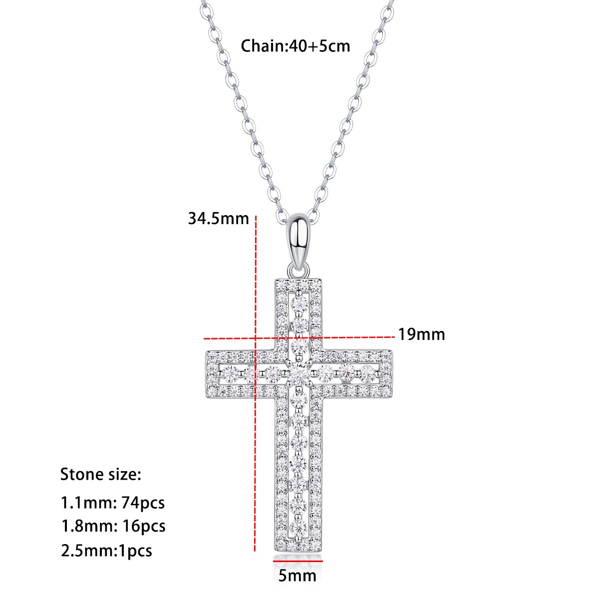 Serenty D Color All Moissanite Cross Necklace For Women S925 Sterling Silver Sparkling Jesus Pendant Necklace Plated 18K Jewelry - Brileon