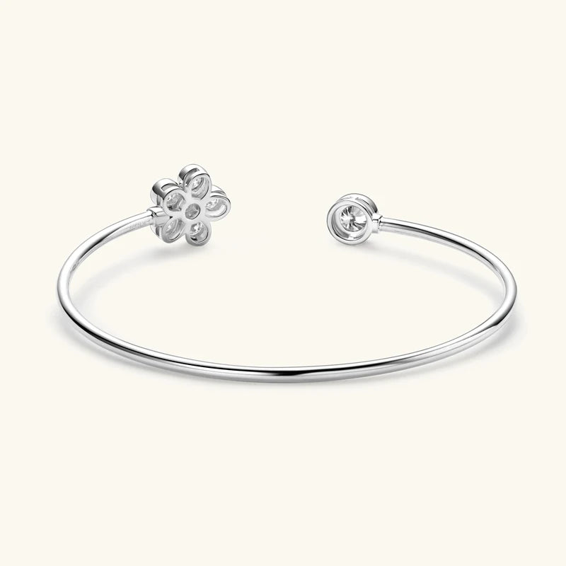 Lnngy Exquisite Flower Cuff Bracelet Bezel Moissanite Adjustable Bracelets For Women Girl 925 Sterling Silver Wrist Jewelry Gift - Brileon