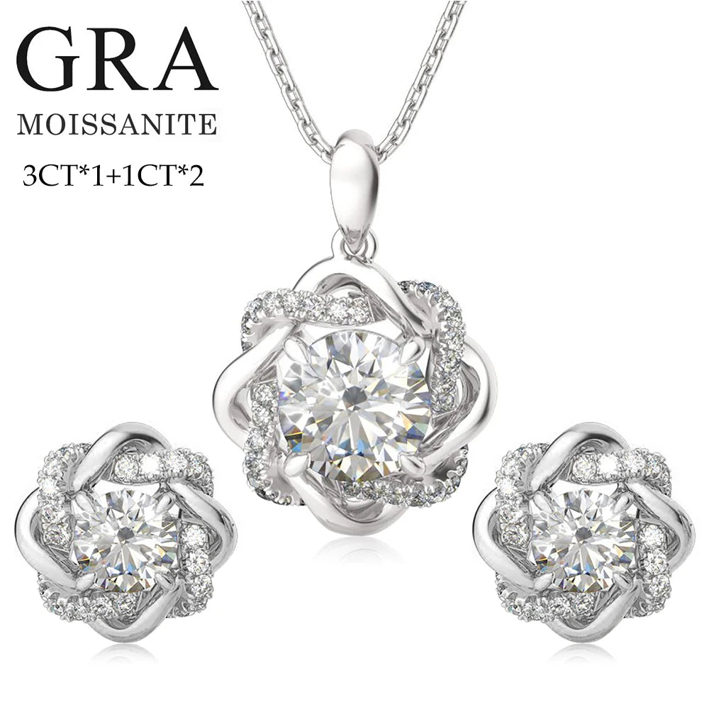 Brileon LuxeMoiss Original Moissanite Diamond Jewelry Set – Necklace and Earrings in 925 Silver with Certificate - Brileon