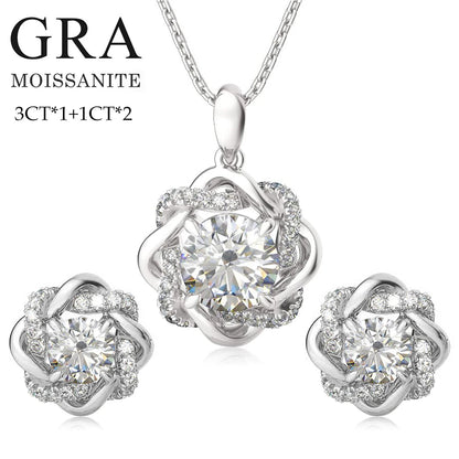 Brileon LuxeMoiss Original Moissanite Diamond Jewelry Set – Necklace and Earrings in 925 Silver with Certificate - Brileon