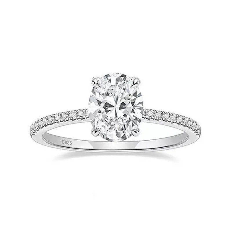 Brileon Elegance Oval Moissanite Ring – 18K White Gold Plated S925 - Brileon
