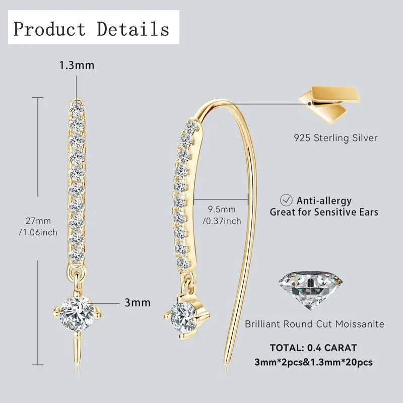 RAPRGOLD VVS1 Round Moissanite U-shaped Stud Earrings For Women Girls 925 Sterling Silver Earring Pendientes Fine Jewelry Gifts - Brileon