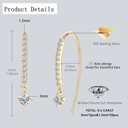 RAPRGOLD VVS1 Round Moissanite U-shaped Stud Earrings For Women Girls 925 Sterling Silver Earring Pendientes Fine Jewelry Gifts - Brileon