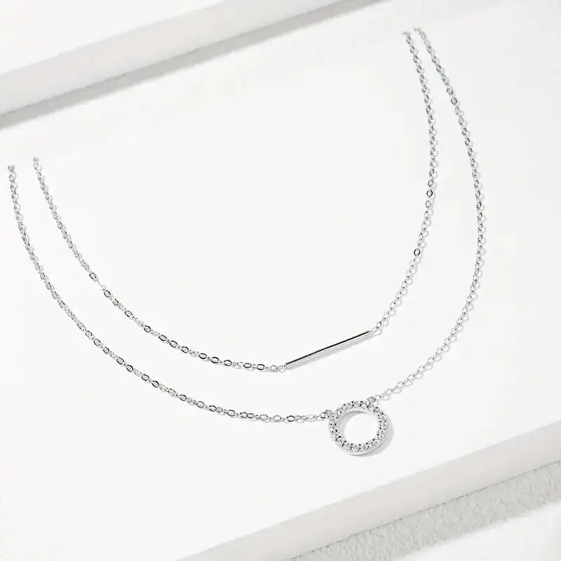 RAPRGOLD Moissanite Loop Pendant Necklace for Women 925 Sterling Silver Double Layer Clavicle Chain Necklaces Fine Jewelry Gifts - Brileon