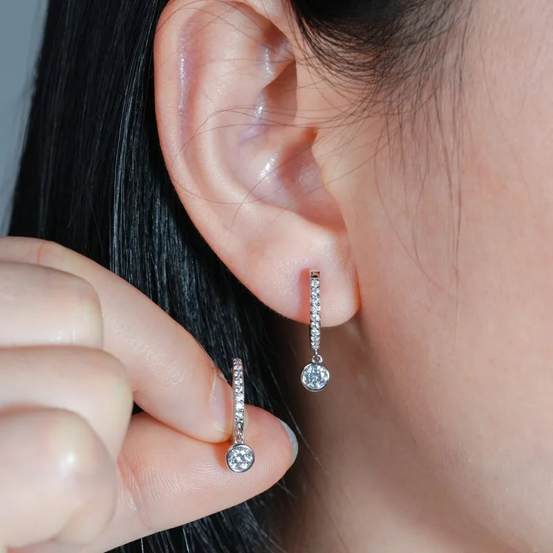 RAPRGOLD GRA Certified Round Moissanite Hoop Earrings for Women 925 Sterling Silver Huggie Earring Fine Jewelry Gifts Pendientes - Brileon