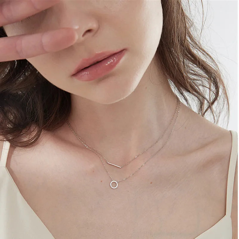 RAPRGOLD Moissanite Loop Pendant Necklace for Women 925 Sterling Silver Double Layer Clavicle Chain Necklaces Fine Jewelry Gifts - Brileon