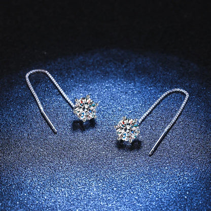 NeeTim 1CT Moissanite Earrings S925 Sterling Silver Plated with White Gold Ear Wire Line Drop Earring Hoop Wedding Fine Jewelry - Brileon