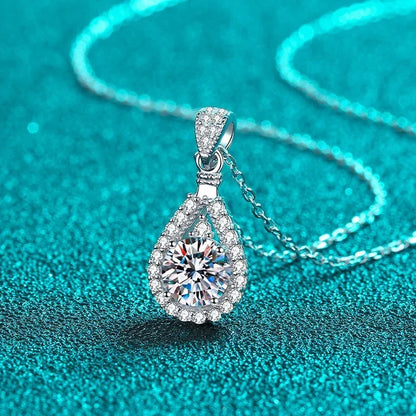 NeeTim 1CT 2CT 5CT Moissanite Pendant For Women 925 Sterling Silver Lab Diamond Plated with White Gold Necklace Wedding Jewelry - Brileon