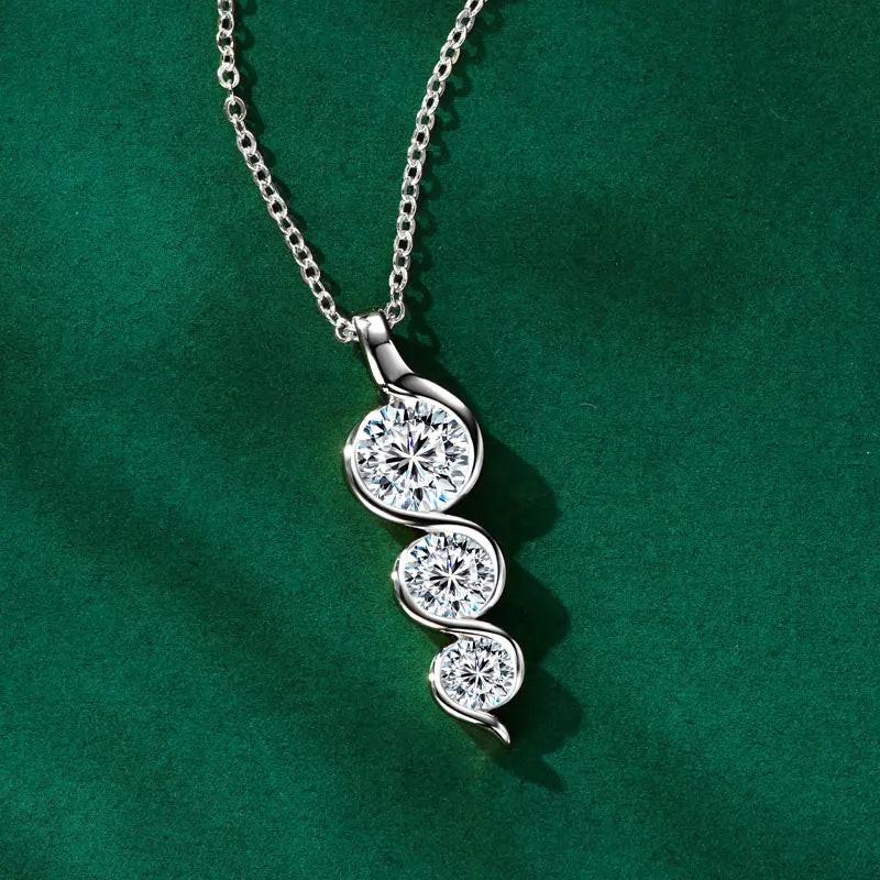 RAPRGOLD GRA Certified Round Cut Moissanite Twisted Pendant Necklaces for Women 925 Sterling Silver Jewelry Chains Wedding Gifts - Brileon