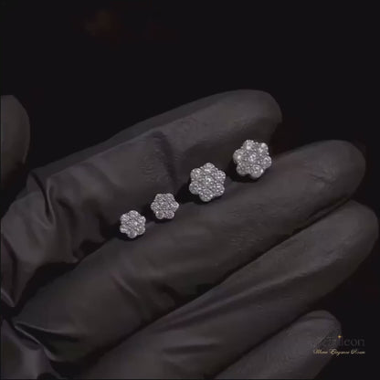 Honeycomb Sparkle Moissanite Stud Earrings – 925 Silver